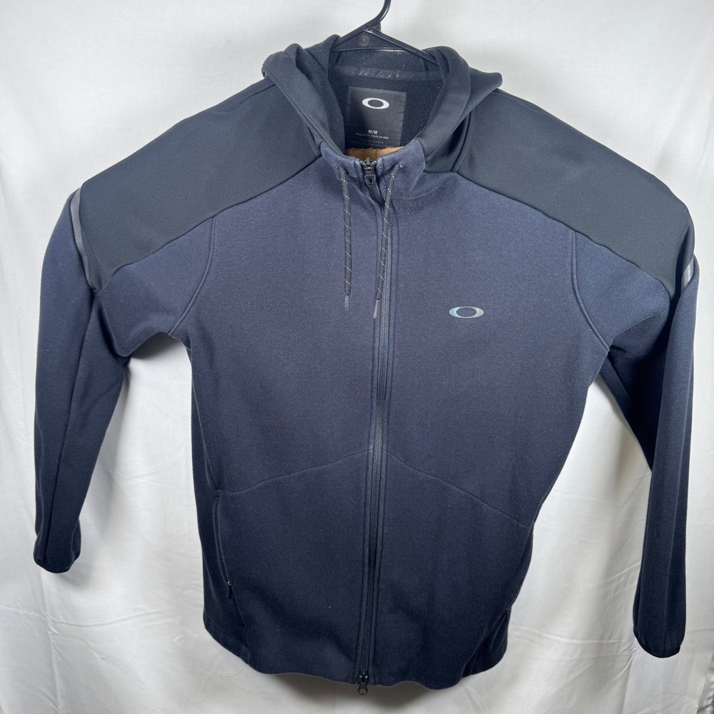 Oakley Full Zip Hoodie Mens Medium Black Navy Blue Techwear Fleece Jacket